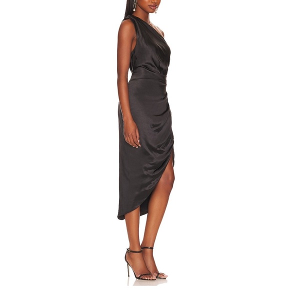 Elliat Cassini One Shoulder Draped Satin Midi Dress Black Size XS NWT - Picture 4 of 8
